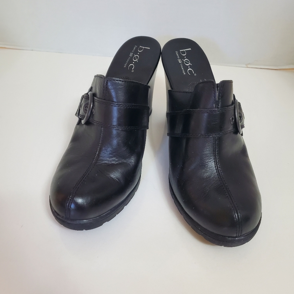 BOC Black Leather Heeled Clogs With Side Buckle Western, Size 9 - Picture 3 of 13